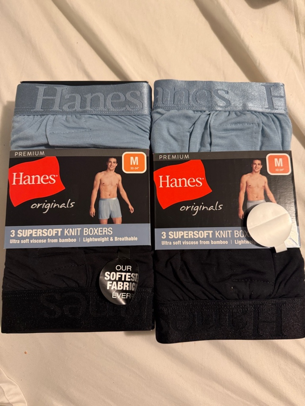 Hanes Men's Supersoft Knit Boxers - Light Blue & Black